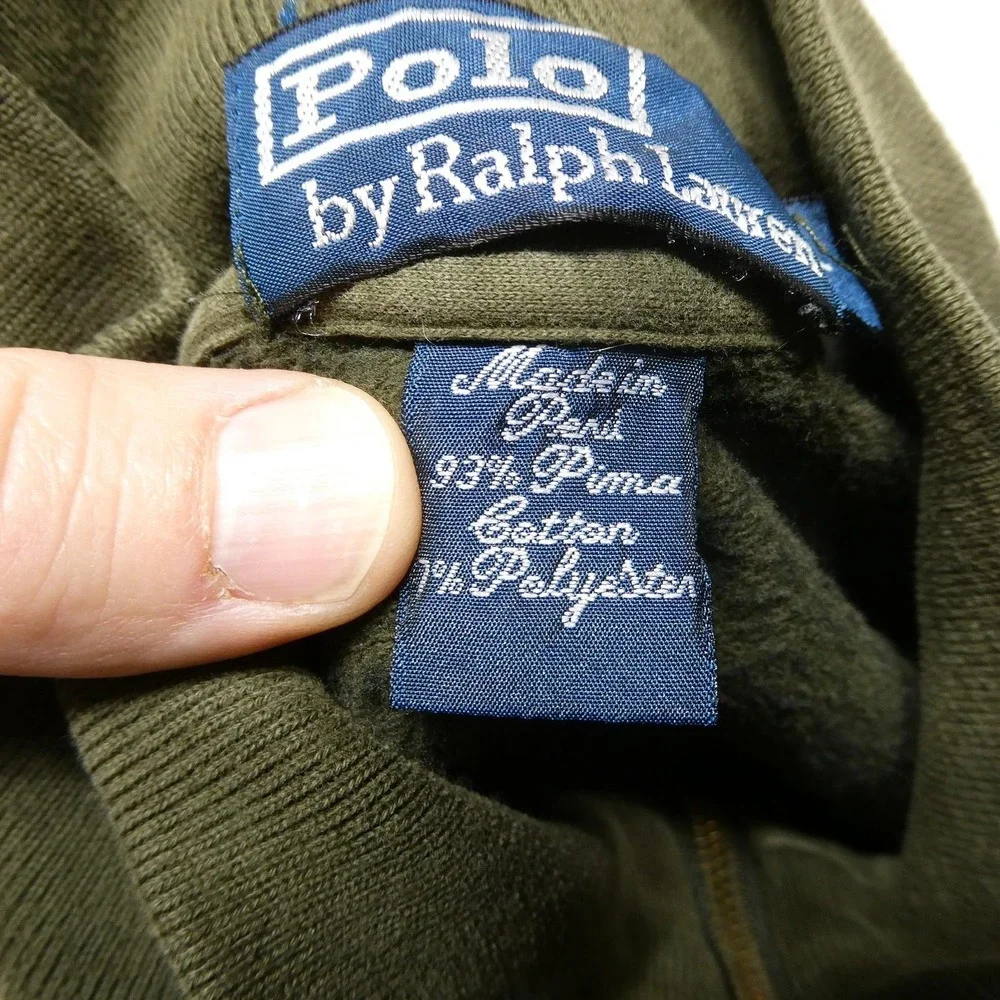 Polo Ralph Lauren Sweatshirt Mens Large Green Full Zip Mock Neck Fleece Pockets